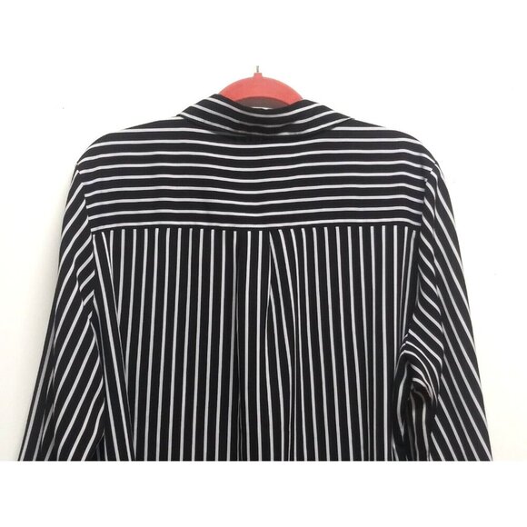 Notations striped shirt womens plus Sz 3x top black white STRETCH roll tab sleev - Picture 3 of 6